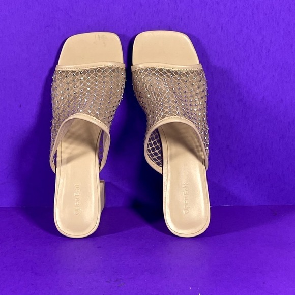 Open Edit Sienna Beige Mesh Jewel Embellished Block Heel Sandal Women's Size 11 - Picture 5 of 8
